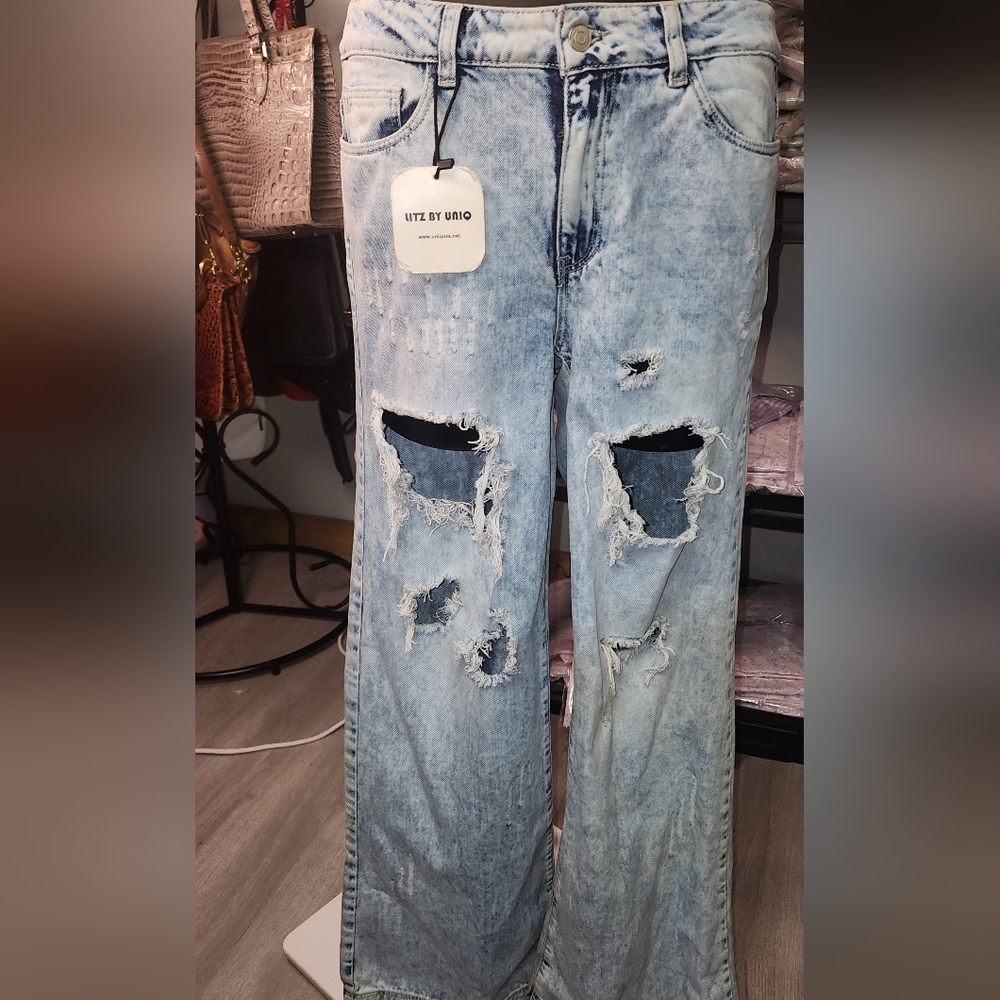 Stylish Blue Flare Wide Leg Jeans